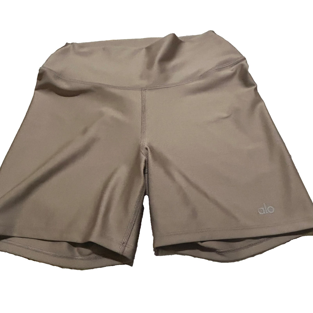 ALO High Waist Biker Shorts Womens M Lot Of 2 Taupe Rust 4" Inseam Athletic Yoga - Picture 3 of 13